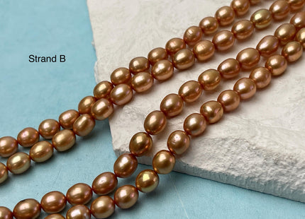 5.5-6x7 mm AAA Copper Brown Orange Champagne Color Freshwater Rice/Oval Pearls Genuine High Luster Freshwater Rice Pearl Beads #P3201