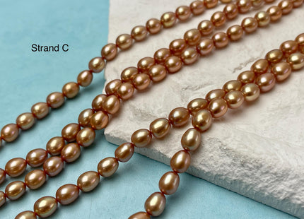 5.5-6x7 mm AAA Copper Brown Orange Champagne Color Freshwater Rice/Oval Pearls Genuine High Luster Freshwater Rice Pearl Beads #P3201