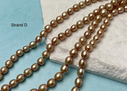 5.5-6x7 mm AAA Copper Brown Orange Champagne Color Freshwater Rice/Oval Pearls Genuine High Luster Freshwater Rice Pearl Beads #P3201