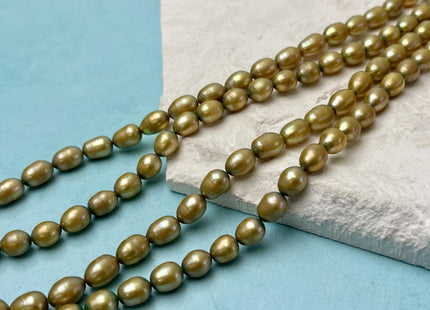 6.5-7x8-9 mm Yellow Sage Green Color Rice/Oval Freshwater Pearl Beads Genuine High Luster Freshwater Pearl #P3202