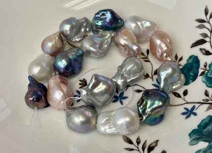 16x21-18x25mm AA Very Rare Mixed Peacock Gray Natural White Pink Freshwater Baroque Pearl Genuine Tear Drop Large Baroque Beads #P3214