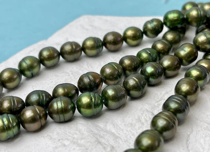 8.5-9x10 mm Dark Forest Green Color Freshwater Rice/Oval Pearls Genuine Dark Forest Green Rice/Oval Freshwater Pearls #P3203