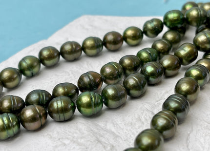 8.5-9x10 mm Dark Forest Green Color Freshwater Rice/Oval Pearls Genuine Dark Forest Green Rice/Oval Freshwater Pearls #P3203