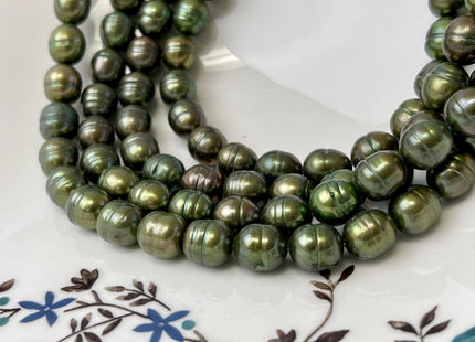 8.5-9x10 mm Dark Forest Green Color Freshwater Rice/Oval Pearls Genuine Dark Forest Green Rice/Oval Freshwater Pearls #P3203