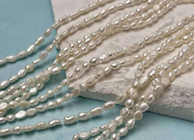 2.5-3x4 mm AA Natural White Rice Nugget Tiny Freshwater Seed Pearls Genuine Natural Rice Freshwater Pearl Beads #P3225