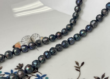 6.5-7 mm AAA Faceted Round Freshwater Pearl GRay Peacock Color Rare Genuine Faceted Freshwater Pearl Beads #P3226
