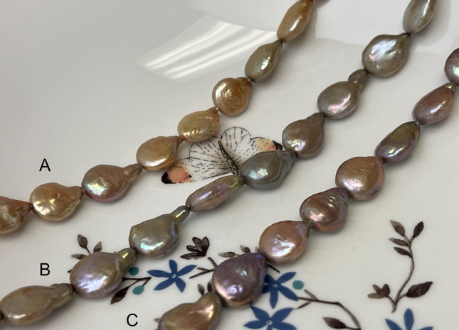 10-11x12-20 mm Grayish Brown Champagne Color Teardrop Coin Freshwater Pearl Beads Genuine High Luster Freshwater Pearl Beads #P3217