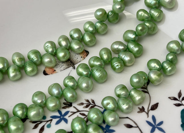 8x9-11 mm Top Drilled Light Green Color Rice/Oval Freshwater Pearl Beads Genuine High Luster Dancing Freshwater Pearls #P3220