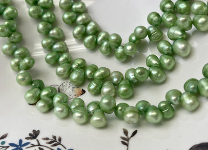 8x9-11 mm Top Drilled Light Green Color Rice/Oval Freshwater Pearl Beads Genuine High Luster Dancing Freshwater Pearls #P3220
