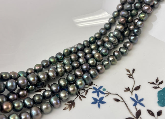 7-8 mm AA Dark Green Peacock Color Potato Freshwater Pearl Beads Genuine Cultured Freshwater Peacock Color Pearl Beads #P3221