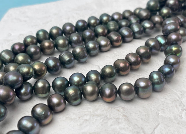 7-8 mm AA Dark Green Peacock Color Potato Freshwater Pearl Beads Genuine Cultured Freshwater Peacock Color Pearl Beads #P3221