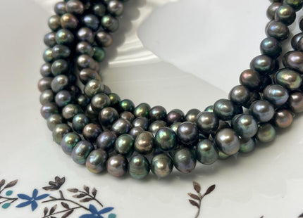 7-8 mm AA Dark Green Peacock Color Potato Freshwater Pearl Beads Genuine Cultured Freshwater Peacock Color Pearl Beads #P3221