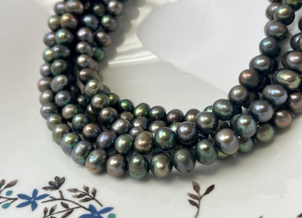 7-8 mm AA Dark Green Peacock Color Potato Freshwater Pearl Beads Genuine Cultured Freshwater Peacock Color Pearl Beads #P3221