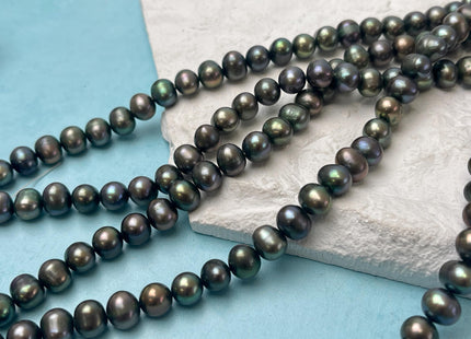 7-8 mm AA Dark Green Peacock Color Potato Freshwater Pearl Beads Genuine Cultured Freshwater Peacock Color Pearl Beads #P3221