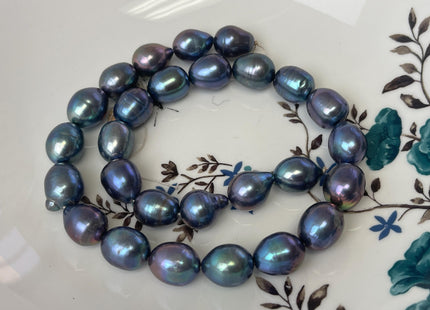 11.5-12x15 mm AA Blue Rainbow Peacock Color Teardrop Oval/Rice Freshwater Pearl Genuine High Quality/Luster Peacock Long Oval Pearl #P3222