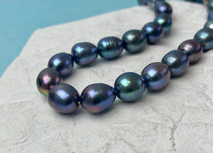 11.5-12x15 mm AA Blue Rainbow Peacock Color Teardrop Oval/Rice Freshwater Pearl Genuine High Quality/Luster Peacock Long Oval Pearl #P3222