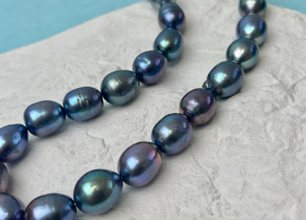 11.5-12x15 mm AA Blue Rainbow Peacock Color Teardrop Oval/Rice Freshwater Pearl Genuine High Quality/Luster Peacock Long Oval Pearl #P3222