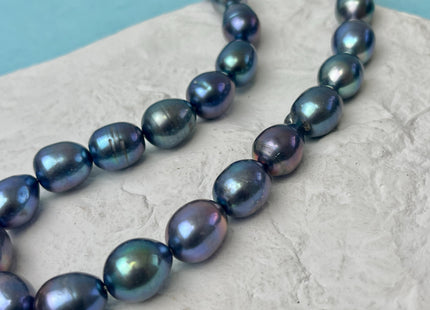 11.5-12x15 mm AA Blue Rainbow Peacock Color Teardrop Oval/Rice Freshwater Pearl Genuine High Quality/Luster Peacock Long Oval Pearl #P3222