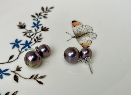 Genuine Black Peacock Freshwater Pearl Stud Earring .925 Sterling Silver Round Edison Earring Posts Pearl Earrings Bridal Earrings #ER0001