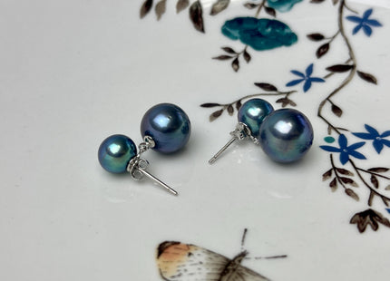 Genuine Black Peacock Freshwater Pearl Stud Earring .925 Sterling Silver Round Edison Earring Posts Pearl Earrings Bridal Earrings #ER0001
