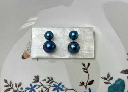 Genuine Black Peacock Freshwater Pearl Stud Earring .925 Sterling Silver Round Edison Earring Posts Pearl Earrings Bridal Earrings #ER0001