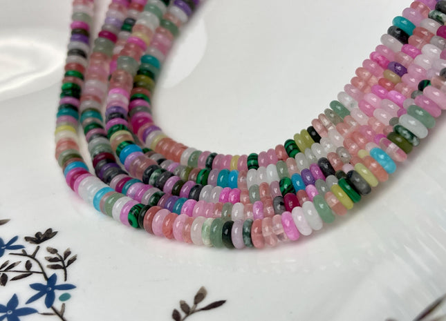 2x6 mm Smooth Rondelle Mixed Pink Green Gade Jasper Malachite Gemstone Beads 15.5 Inches Strand #4747