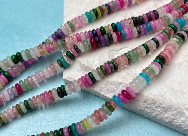 2x6 mm Smooth Rondelle Mixed Pink Green Gade Jasper Malachite Gemstone Beads 15.5 Inches Strand #4747