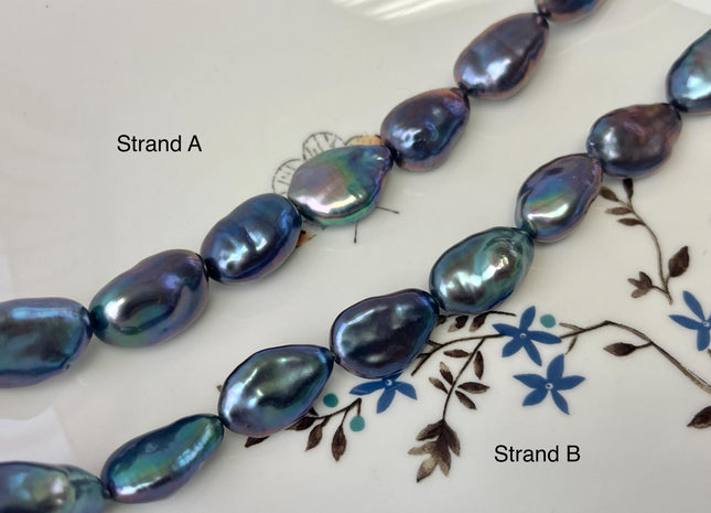 11-13x17-20mm AA High Luster Dark Rainbow Peacock Color Long Keshi Freshwater Pearl Beads Genuine Peacock Natural Keshi Nugget Pearls #P3224