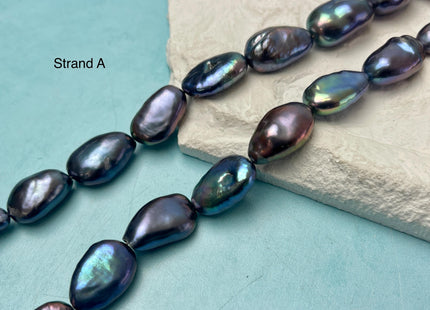 11-13x17-20mm AA High Luster Dark Rainbow Peacock Color Long Keshi Freshwater Pearl Beads Genuine Peacock Natural Keshi Nugget Pearls #P3224