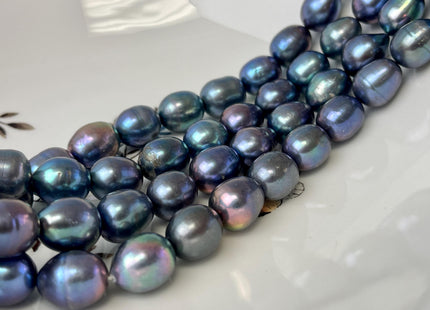 11.5-12x15 mm AA Blue Rainbow Peacock Color Teardrop Oval/Rice Freshwater Pearl Genuine High Quality/Luster Peacock Long Oval Pearl #P3222