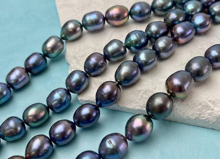 11.5-12x15 mm AA Blue Rainbow Peacock Color Teardrop Oval/Rice Freshwater Pearl Genuine High Quality/Luster Peacock Long Oval Pearl #P3222