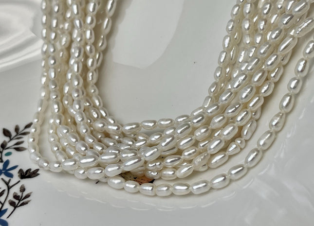 3-3.5x5-6 mm Natural White Rice/Oval Freshwater Pearl Genuine Natural Freshwater Pearl High Luster Small Seed Pearl Beads #P3229