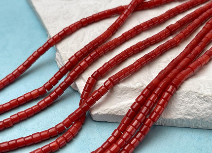3x3.5 mm Dark Red Bamboo Coral Heishi Rondelle Disc Shape Red Bamboo Coral Gemstones Loose Beads 16 Inches Strand #3569