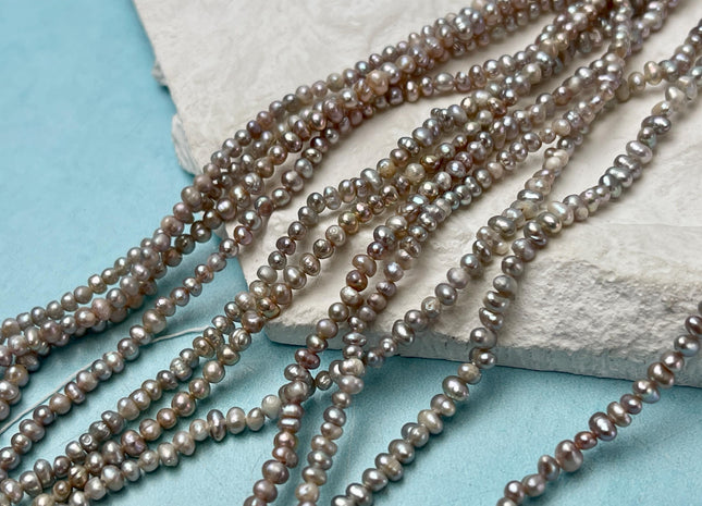 2-3 mm Pinkish Gray Tiny Freshwater Pearl Potato Shape Genuine Freshwater Seed Gray Color Pearl Beads #P3234