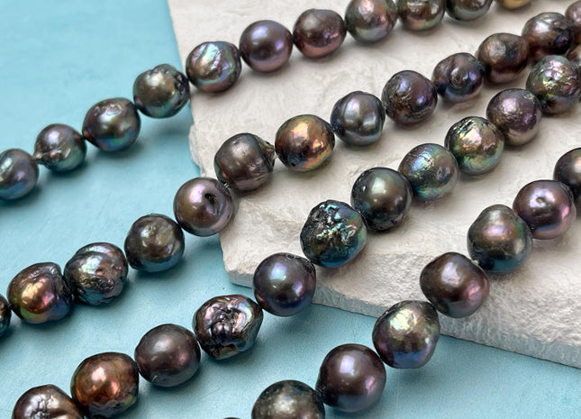 9-11 mm Green Peacock Edison Baroque Pearls B Grade #P3235