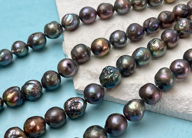 9-11 mm Green Peacock Edison Baroque Freshwater Pearl Beads B Grade #P3235