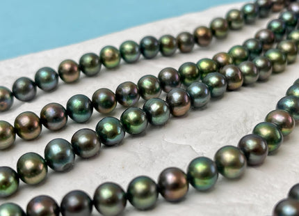 7 mm AA Olive Green Color Off Round Freshwater Pearl Beads Genuine High Luster Green Round Pearls 62 Beads #P3238