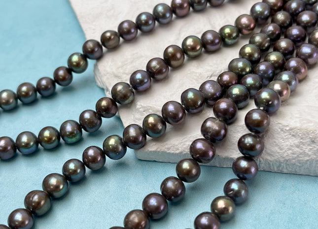 6.5-7 mm AA Green Peacock Color Potato Freshwater Pearl Beads Genuine Quality Peacock Green Color Freshwater Pearls #P3237