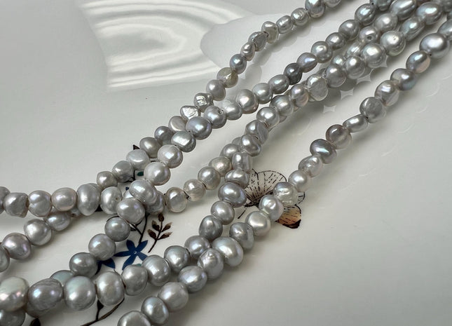 6-7mm Large Hole Gray Freshwater Pearl Nuggets Beads, Hole Size 1.8mm Natural Freshwater Pearls, Large Hole Gray Pearl Nuggets #15