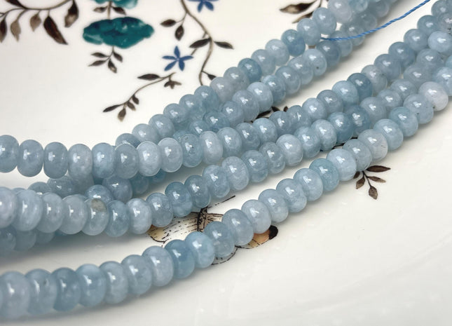 2x4mm 4x6mm 5x8mm Smooth Rondelle Shape Blue Aquamarine Color Jade Beads 15 Inches Strand #4748