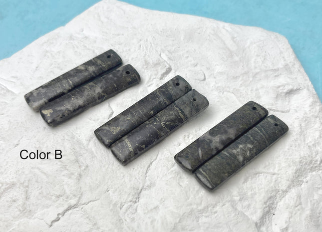 One Pair 10x47 mm Natural Coffee Jasper Top Drilled Teardrop Cabochon Long Rectangle Matching Coffee Brown Gemstone Earring Pendant #3365