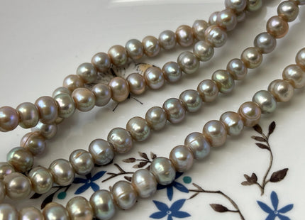 7-8 mm AA Large Hole Full Strand Green Champagne Color Potato High Luster Freshwater Pearl Hole Size 2.1mm 60 Beads #P3242