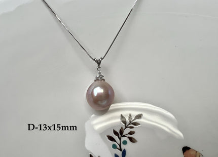 One-Of-A-Kind 12-15 mm AAAA Very Rare Natural Purple Mauve Genuine Edison Pearl Pendant Vermeil Gold Jewelry #PD0002