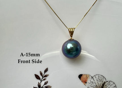 One-Of-A-Kind 15mm AAA Very Rare Natural White Mauve Peacock Edison Pearl With Iridescent Gold Sheen 14K Or 18K Solid Gold Pendant #PD0003