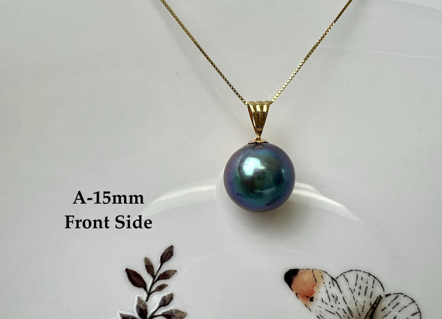 One-Of-A-Kind 15mm AAA Very Rare Natural White Mauve Peacock Edison Pearl With Iridescent Gold Sheen 14K Or 18K Solid Gold Pendant #PD0003