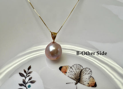 One-Of-A-Kind 15mm AAA Very Rare Natural White Mauve Peacock Edison Pearl With Iridescent Gold Sheen 14K Or 18K Solid Gold Pendant #PD0003