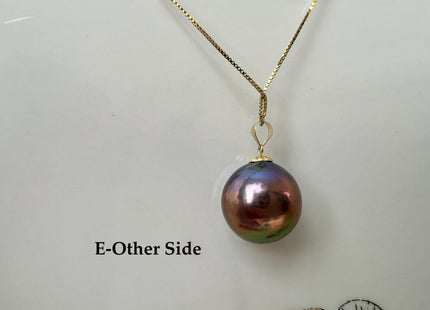 One-Of-A-Kind 15mm AAA Very Rare Natural White Mauve Peacock Edison Pearl With Iridescent Gold Sheen 14K Or 18K Solid Gold Pendant #PD0003