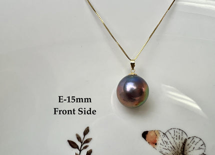 One-Of-A-Kind 15mm AAA Very Rare Natural White Mauve Peacock Edison Pearl With Iridescent Gold Sheen 14K Or 18K Solid Gold Pendant #PD0003
