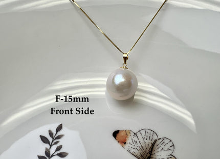 One-Of-A-Kind 15mm AAA Very Rare Natural White Mauve Peacock Edison Pearl With Iridescent Gold Sheen 14K Or 18K Solid Gold Pendant #PD0003