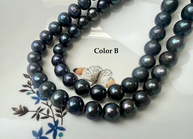10 mm AAA Large Hole Dark Peacock Round Freshwater Pearl 2.2 mm Hole Genuine Freshwater Pearl Beads #49